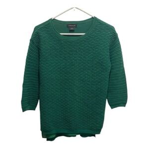 Trouvé Green Crew Neck Sweater with Textured Knit 3/4 Sleeves XS